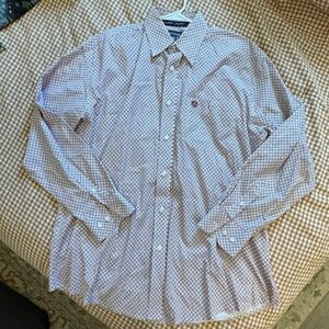 Wrangler Men's Casual Button Down Shirt - White and Maroon